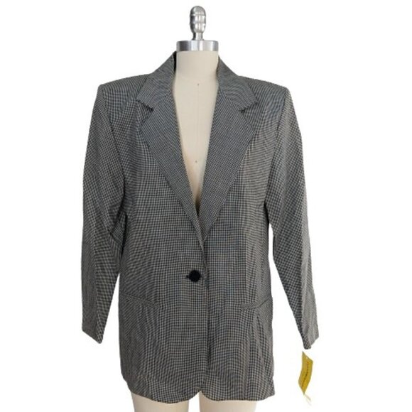 Vintage 90s Women's Blazer Size S 6 NWT Houndstooth Boxy Menswear Deadstock - Picture 1 of 12